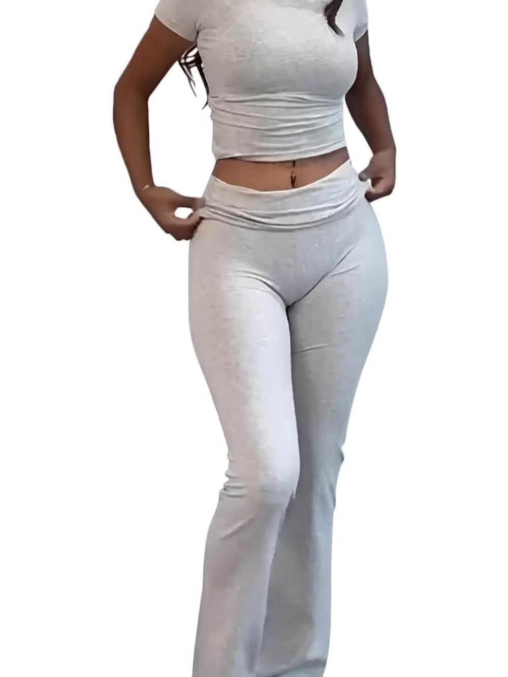 Women's Light Gray High-Waist Flare Lounge Set